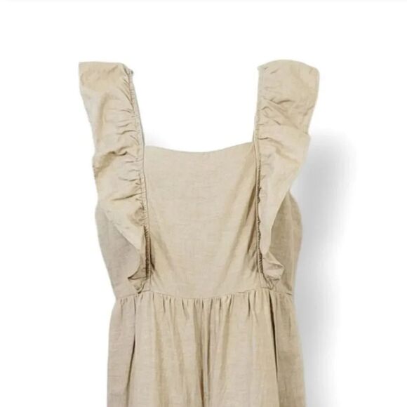 Madewell Linen Blend Ruffle Tie Back Wide Leg Jumpsuit in Seed Khaki Size 10 - Picture 5 of 12